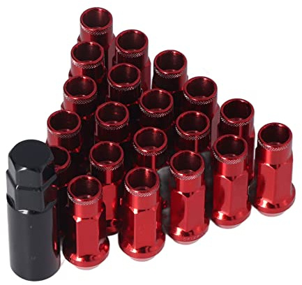 Tuercas, Fydun Universal 20 Piezas M12x1.25 Metal Tuercas de Rueda con Manga de Llave(Rojo)