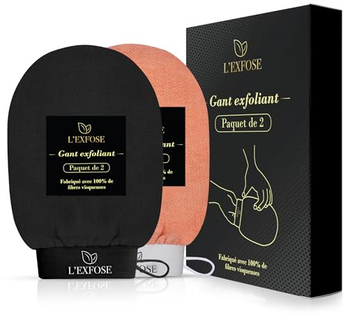 L'Exfose Moroccan Kessa Exfoliating Glove 2pc - Korean Exfoliating Mitt for Body Ideal for Dead Skin Remover, Keratosis Pilaris & Self-Tanning to Improve Skin Tone Made with 100% Natural Viscose