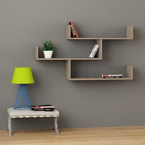 3 Tier Wall Shelf, Modern Design, 3 Piece Floating Shelf, Many Colour Options, Easy to Assemble, Living Room, Office, Storage - 119x 66.5x22cm by Hocuspicus (Light Mocha)