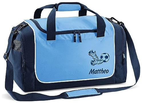 Sporttasche mit Name | Fußballschuhe BLAU personalisierbar individuell Bedruckt Geschenk für Kinder & Erwachsene kleine Reisetasche Schulsport Geschenk Schulanfang