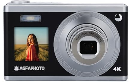 AGFA PHOTO Realishot DC9200 - Kompakte Digitalkamera, 24 MP, 4K Video, 10x optischer Zoom, Doppelbildschirm 2,8 + 1,54, CMOS-Sensor, Bildstabilisierung, Lithium-Batterie - Schwarz