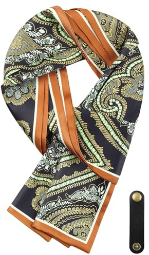 WANYING Bufanda para hombre de Seda Sintética con Anillo de Piel Multifunción Bufanda, Ascot Bufanda de Corbata Varias Opciones de Uso 16 x 149 cm - Patrón Retro Negro Marrón