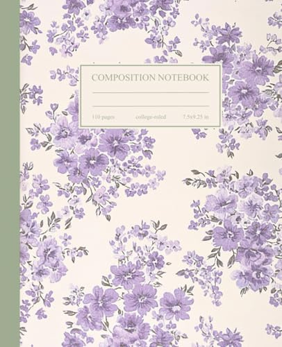 Composition Notebook College Ruled: Vintage Lilac Flower Bouquets Botanical Illustration | Floral Aesthetic Journal for College, School, Office & Work