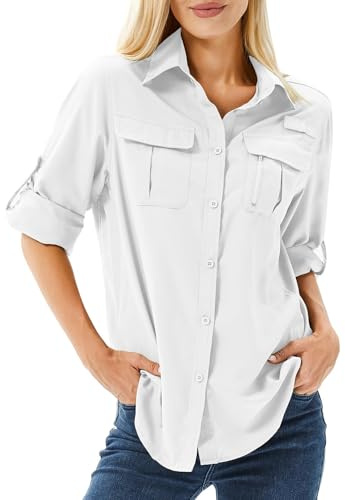 Winebox Women's UPF 50 Shirts Long Sleeve Sun Protection UV Quick Dry Casual Outdoor Safari Walking Fishing Hiking Travel Shirts(5071-white-m)