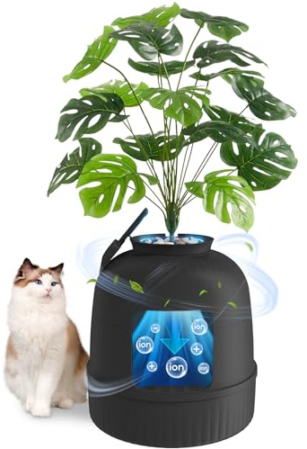 Lifewit Katzenklo Blumentopf mit Pflanze und Schaufel, Katzenklo Versteckt, Katzentoilette XXL mit Geruchsbeseitigung & Infrarot-Sensor für Wohnzimmer Schlafzimmer Ecke, 48 x 121 cm/19x47, Schwarz