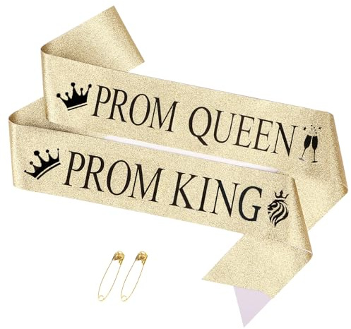 Prom King and Queen Sashes,2025 Graduation Dance Party Accessories for School Prom Supplies (Gold)
