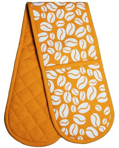 Orange Bean Double Oven Glove - 100% Cotton Quilted Heat Resistant Kitchen Mitt – Extra Long Insulated Cooking Glove with Hanging Loop - Click & Receive