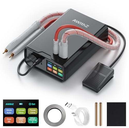 AWithZ Soldadora de puntos con batería, 9000W, UK3, 10000mAh, mando con botón giratorio, 100 marchas, pedal de pie, soldador de puntos de 0,1–0,3mm para hacer paquetes de baterías DIY