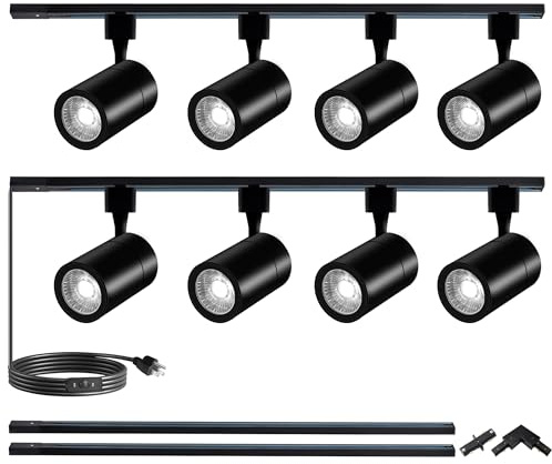 Bravsekai H Type LED Track Lighting Heads Kit, 8 Heads 20W 2700lm High Brightness Track Lighting System with 9.8ft (4.92 * 2) Track Rail, 6000K Cool White Adjustable Angled Spotlight