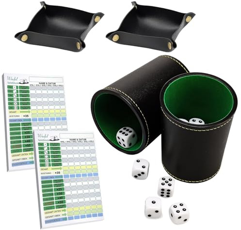 YOYEAH Mini Puzzle Mug Set, Dés Mug Cuir avec 10 Dés Puzzle Bloc DIN A6 Puzzle Mug Voyage Puzzle pour Yahtzee Liar’s Dice Sic BO
