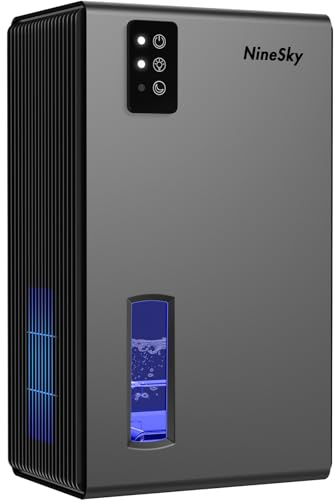 NineSky Dehumidifier, 1000 sq.ft Dehumidifiers for Home with 95oz Large Water Tank,Quiet Dehumidifier with 7-Color Ambient Light & Auto Shut Off, Dehumidifier for Basement, Bedroom, Bathroom (Grey)