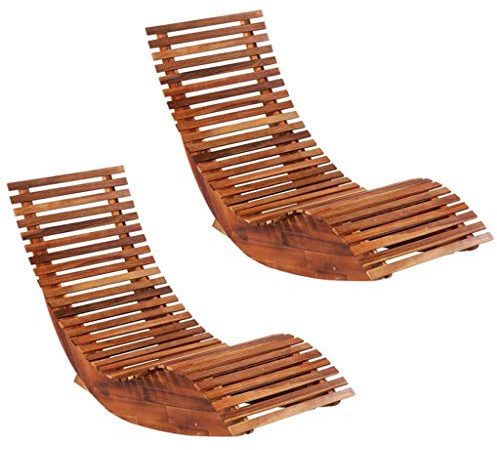 Hoopleep Rocking Chairs, Sun Loungers, Set of 2, Oiled Acacia Wood, 149 x 60 x 86 cm, Weatherproof for Outdoor Patio, Garden, Balcony, Comfortable Deck Chair
