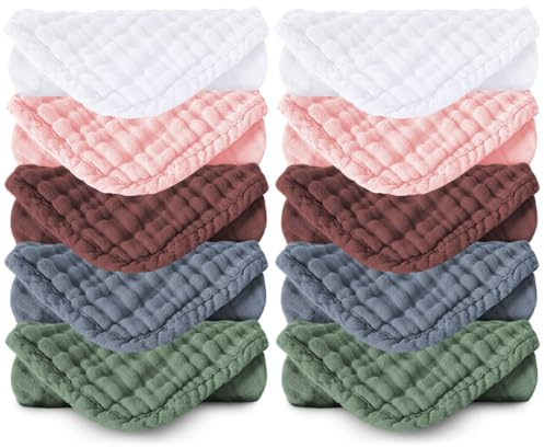 Koo-dib Baby Waschlappen, 10er Musselin Spucktücher 30x30 cm Mulltücher Baumwolle Moltontücher Handtücher Weiche Gesichtstücher Neugeborene Babys Wipes