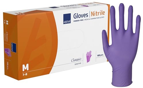 ABENA Purple Nitrile Disposable Gloves, Medium, 50 Pairs (100 Gloves), Latex-Free, Powder-Free, For Cleaning, Food Prep, Car Detailing, Beauty & General Use