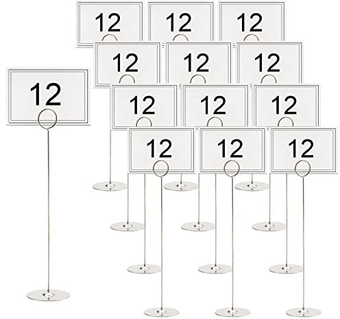 Tosnail 12 Pack 12 Stainless Steel Table Number Holder, 12 Inch Table Card Holder Table Number Stand Place Card Holder Table Photo Picture Holders for Party, Weddings, Resturants & Cafes