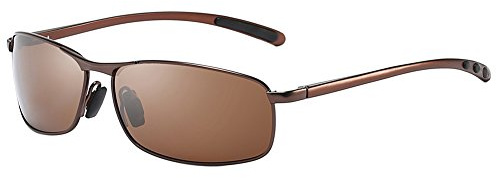 ZHILE Rectangular Polarized Sunglasses Al-Mg Alloy Temple Spring Hinge UV400 63mm (Brown, Amber)…