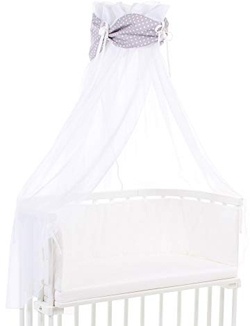 babybay Himmel ekologisk bomull med båge lämplig för modellerna Original, Maxi, Boxhopp, Comfort, Comfort Plus och Midi, ljusgrå stjärnor vit