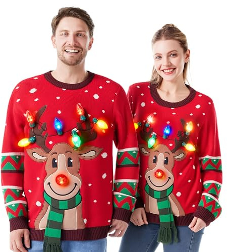 JOYIN - Jersey navideño con luces led integradas y dibujo de reno, tipo “feo” divertido, para mujer