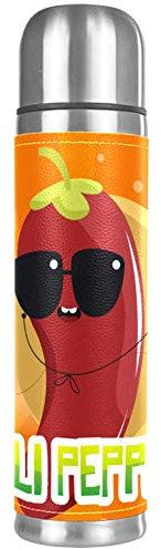 Mexikanische Lebensmittel mit Chili Auslaufsichere Wasserflasche Edelstahl Vakuum Becher Isolierflasche für heiße und kalte Getränke 500 ml für Büro, Schule, Reisen