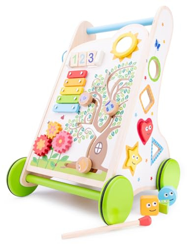 Woet® Chariot d’Activités Jouet en Bois pour Tout-Petits - Chariot avec Activités d’Éveil - Développement Moteur - À Partir de 1 Ans