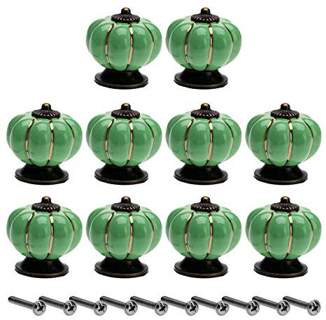 Mgoodoo 10 x grüne Keramik-Türknäufe für Schränke, Schränke, Kommoden, Schubladen, Küche, Möbelknauf, Vintage
