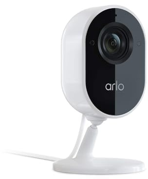 Arlo Essential Compact Indoor Plug-in Smart Security Camera, 1080p, 2-Way Audio, Animal & Pet Detection, Alerts, Built-in Siren, Night Vision, With Free Trial of Arlo Secure Plan, White
