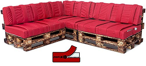 Spatium pallet cushions, removable pillowcase, water-resistant, upholstery design, resistant to stains (Red 7 Piece Set)