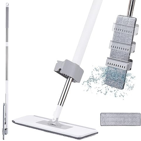 Kavolet Mocio piatto autostrizzante, con mani libere a 360 gradi, con 2 tamponi lavabili, uso umido e secco, in microfibra per pavimenti in legno duro, laminato e piastrelle