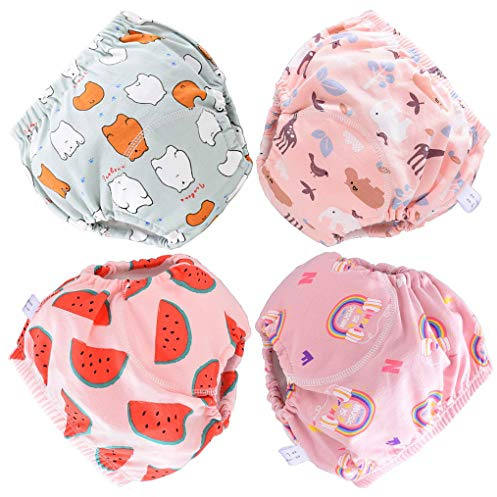 Pantalons d'entraînement en Pot réutilisables, sous-vêtements pour Filles et garçons, Slips en Coton de Dessin animé pour bébés et Enfants, Couche d'entraînement Lavable, 4 Paquets