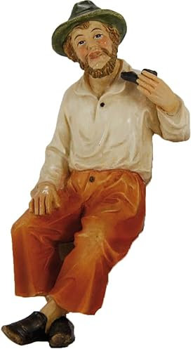 FADEDA Nonno seduto, con fischietto/altezza: 10 cm/dipinta a mano/presepe fedele ai dettagli, decorazione da tavolo di Natale accessori presepe