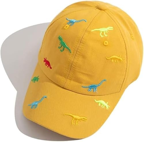 Cappellino da baseball per bambini e bambine, con ricamo a forma di dinosauro, regolabile, in cotone, con protezione UV, per l'estate, l'autunno, i bambini, per 2-6 anni, per bambini, giallo., Taglia