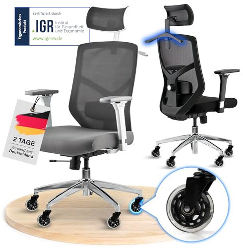 ELITESEATS Bürostuhl Ergonomisch [TESTSIEGER] Kratzerfreie Rollen Atmungsaktiv | Ergonomischer Schreibtischstuhl | Büro Stuhl 150 kg Belastbar | Computerstuhl | Drehstuhl | Home Office Chair Ergonomic