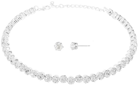 QEXUJOW Collane da donna Girocollo con strass Girocollo con strass in oro bianco con collana scintillante da donna, collana in argento con misura regolabile (set di 3)