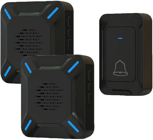 YYQ Sonnette de porte extérieure sans fil IP68 grande enceinte puissante, affichage LED, portée 300 m, 5 niveaux de volume réglables, 58 sonneries (1 émetteur et 2 récepteurs)