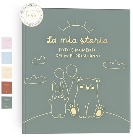 HuBorns - Album Nascita Bambina e Bambino per Incollare Foto e Scritte con +50 Pagine e Adesivi, Album Fotografico Neonato per il Primo Anno fino a 5 Anni, Ideale per Regalo Nascita Bimba e Bimbo