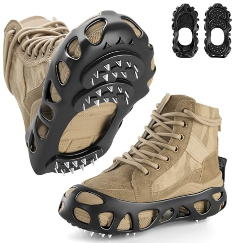 Ice Cleats, Ice Cleats for Shoes and Boots, Crampons for Shoes with 30 Spikes Anti Slip Snow Shoes(Large)