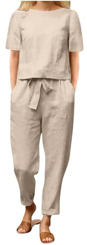 Tuta Donna Estiva Larga Tuta Casual Sportivo Cotone Completi Due Pezzi Leggeri Maglietta Maniche Corte E Pantaloni Con Coulisse Set Di Da Ginnastica Palestra Estivi Slim Fit Spiaggia Elastico