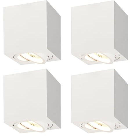 Ledvion - 4X Faretti LED a montaggio superficiale, Quadrati, Dimmerabili, 3W, 2700K, Bianchi, Lampada da soffitto