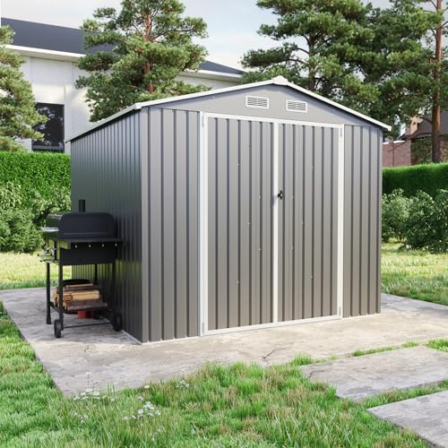 Casetta Da Giardino In Acciaio Zincato 2,56x2,56xh2,16m, 6,55mq, Deposito Attrezzi con Tetto Spiovente, Porta Battente (Grigio)
