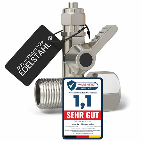smardy Válvula de Cierre acero inoxidable Conector en T 3/8x3/8x1/4 Grifo-Cierre Adaptador para conectar 2 dispositivos (frigorífico SBS, ósmosis inversa y cafeteras)