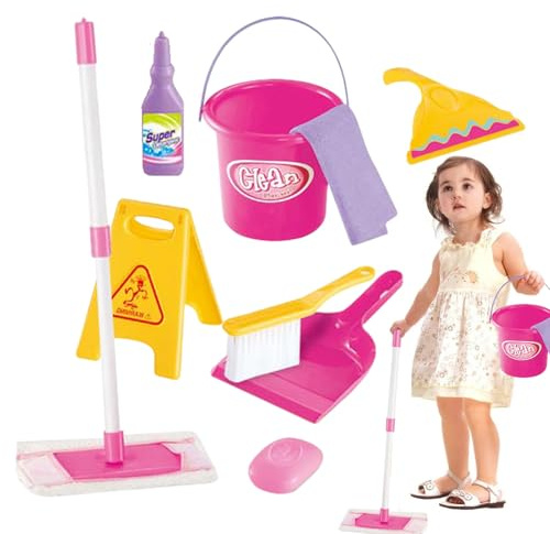Kids Cleaning Trolley Set - Includes Vacuum Cleaner, Broom, Mop and Storage Trolley | Household Toys for Toddlers, Role Play House Helper, Educational Gift for Young