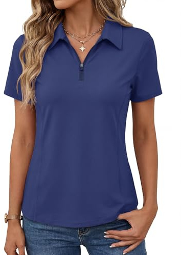 Rapbin Polo de sport à manches courtes pour femme, haut de golf, tennis, entraînement, course à pied, fermeture éclair 1/4, vêtements de sport, léger, séchage rapide, UPF 50+, protection solaire UV