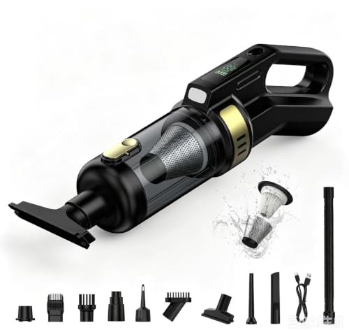 Aspiradora de Mano sin Cable, Aslhuioo 6000mAh Aspirador Coche Aspirador de Mano Potente con Motor Sin Escobillas, 3 Niveles 22000PA Vacuum Cleaner para Pelo De Mascotas, Coche, Hogar, Oficina