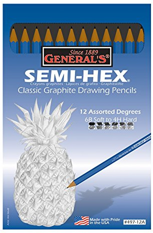 General's Semi-Hex Graphite Pencils, Assorted Degrees Set of 12 Pencils (#497-12A)