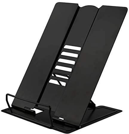 Citmage Schreibtisch-Bücherständer, Dokumentenhalter, robust, Metall, mit Buch, Zeitschriften, Menü, iPad, Musiknote, Sprachentwurf, 5 verstellbare Positionen, Schwarz
