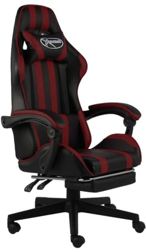 vidaXL Gaming Stuhl mit Fußstütze Höhenverstellbar Schreibtischstuhl Bürostuhl Chefsessel Drehstuhl Racing Sportsitz Schwarz Weinrot Kunstleder