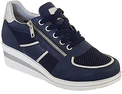 Cipriata L625 JONE Ladies Lace/Zip Trainers Silver Metallic (Navy, Numeric_6)
