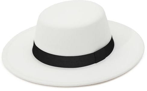 GEMVIE Fedora Cappello con Largo Bordo Donne Uomo Felt Flat Church Derby Cappello