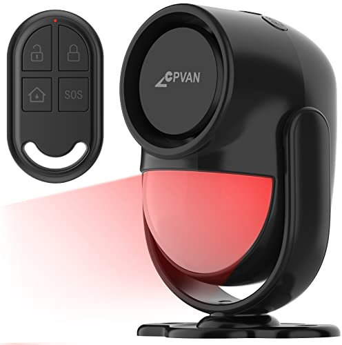 CPVAN PIR Bewegungsmelder Alarm, Bewegungssensor mit Fernbedienung, 125 dB, Anti-Diebstahl Alarmanlage für Haus, Wohnmobil, Garage, Büro, Wohnung, Auto, Geschäfte. Modell: CP2-Pro, Schwarz