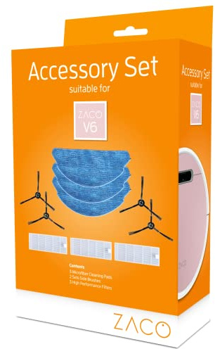 ZACO original Zubehör-Set passend V6 Saug- Wischroboter, inkl. Wischtücher, Seitenbürsten und Filter
